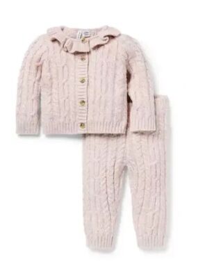 Janie and Jack Light Pink Cable Knit Ruffle Collar Sweater Set